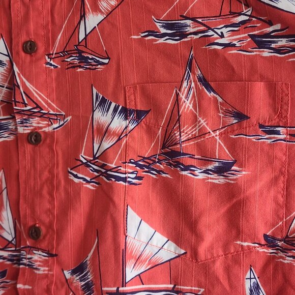 Reyn Spooner Shirt Mens 2XL Coral Aloha Hawaiian Sailboat Nautical Short Sleeve - Picture 2 of 11
